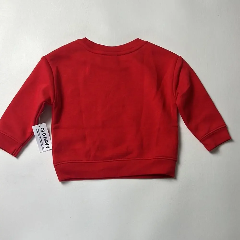 Old Navy Baby Red Graphic Crewneck Long Sleeve Cold Weather Sweatshirt Sz 6-12M